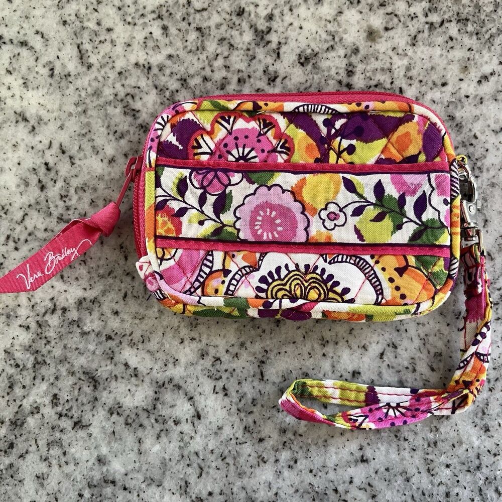 Vera Bradley Clementine Quilted Floral Wristlet Wallet Coin Purse Pink Orange 5”